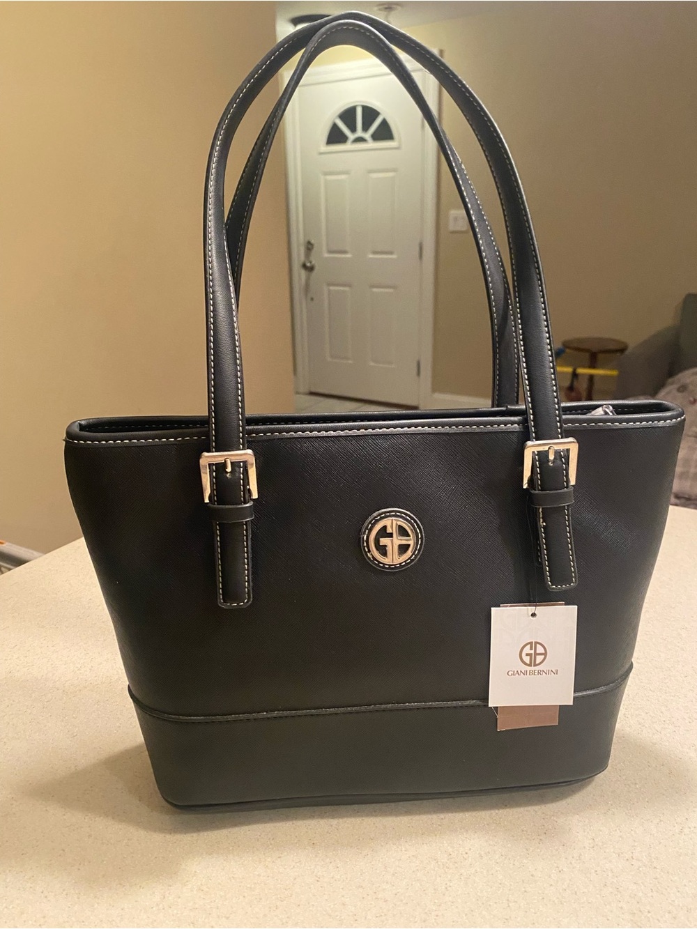 Giani Bernini Black Shoulder Tote with Gold Hardware